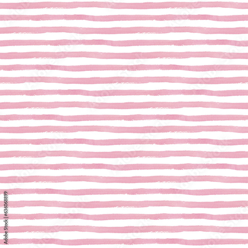 Seamless pattern with pink stripes on white background. Watercolor illustration hand drawn. For design, textile, decor, wallpaper, wrapping paper, clothes.