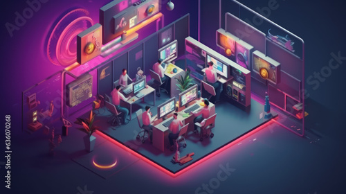 Web development concept in 3d isometric design. Designers prototyping and coding, working on ui ux for mobile apps and pages layouts. Illustration with isometry people scene for web graphic.