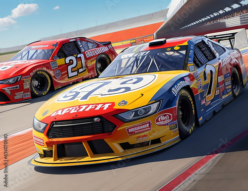 Racing sport car in circuit, supercar race champion, fast drive speed road, automotive motorsport championship.