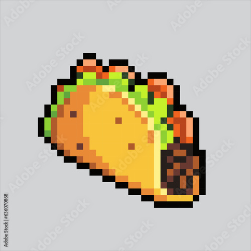Pixel art illustration Taco. Pixelated Taco. Mexican taco food icon pixelated
for the pixel art game and icon for website and video game. old school retro.
