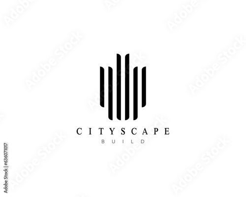 Real estate, building, architecture, construction, cityscape, skyscraper, residence, apartment, structure and planning logo design concept.