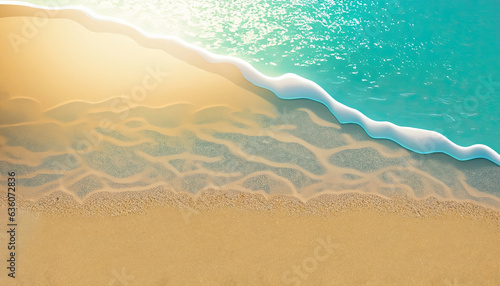 Fototapeta Naklejka Na Ścianę i Meble -  Abstract sand beach with sunlight in a beautiful turquoise water wave, background photo.