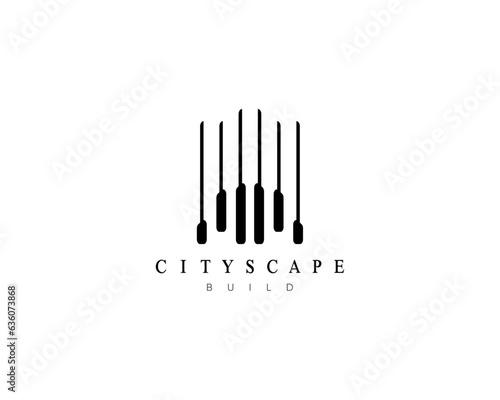 Real estate logo. Modern city building  architecture  construction  cityscape  skyscraper  structure and planning vector symbol.