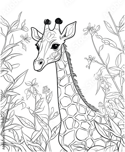 Giraffe in the jungle kids Coloring Page
