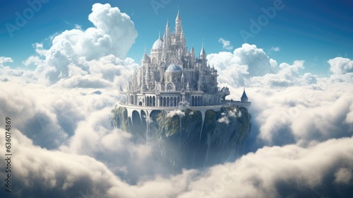 A castle made of clouds floating in the sky