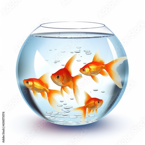 A group of goldfish swimming in a bowl. Digital image.