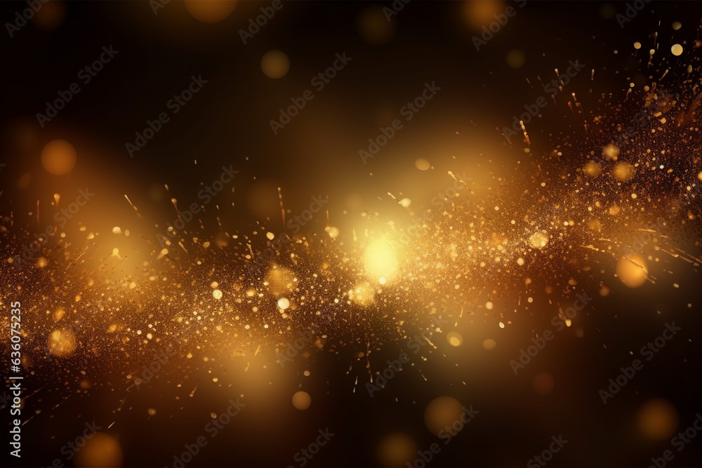 Golden glittering waves with bokeh defocused lights. Abstract background with glowing lines
