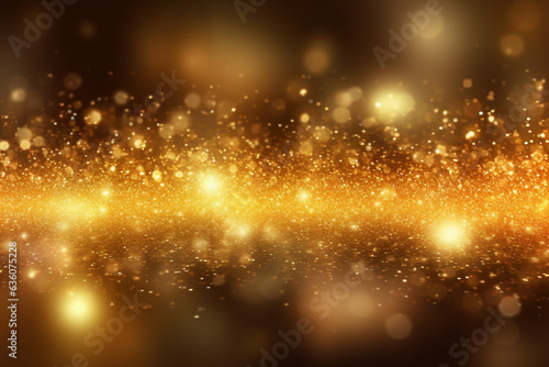 Golden glittering waves with bokeh defocused lights. Abstract background with glowing lines
