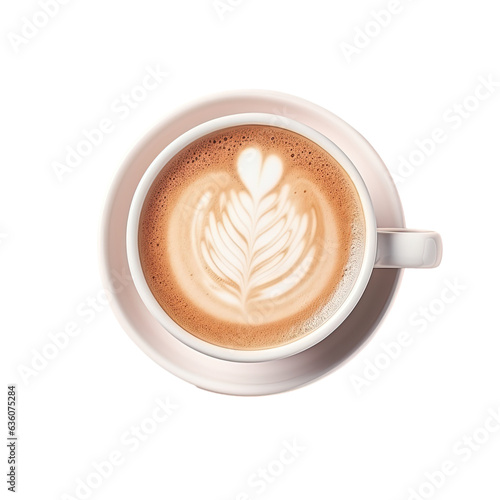 Top view of a cappuccino cup on a transparent background