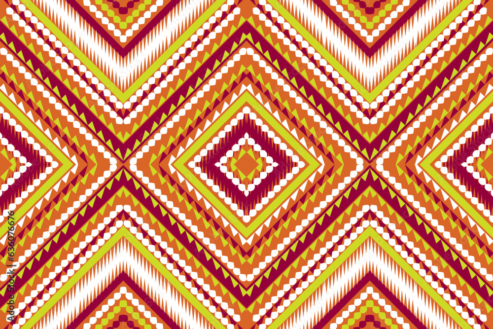 Seamless design pattern, traditional geometric zigzag pattern.orange red white yellow vector illustration design, abstract fabric pattern, aztec style for print textiles 