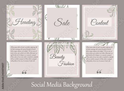 Abstract social media story post feed spring summer floral green background. ripped torn paper texture banner template for beauty  skin care  eco natural make up  food. vector illustration graphic