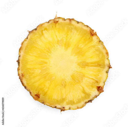 Slice of tasty ripe pineapple isolated on white, top view