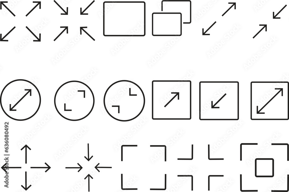 Full screen black icons. Set of full screen and exit full screen icon ...