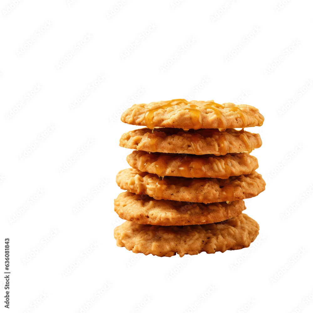 Honey oatmeal cookies in a close up view against a transparent background Honey oatmeal cookies in a close up view against a transparent background