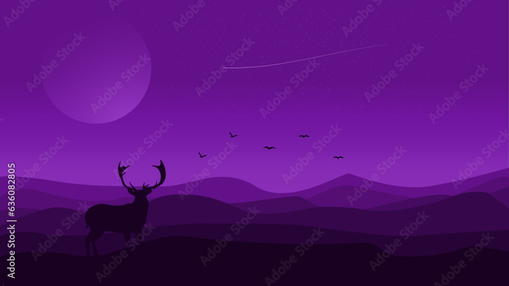 Beautiful Nature View with Deer and Birds Sunrise