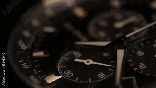 Close-up Macro shot of Watch face passing through 40 seconds. Great Detail, dark watch dial