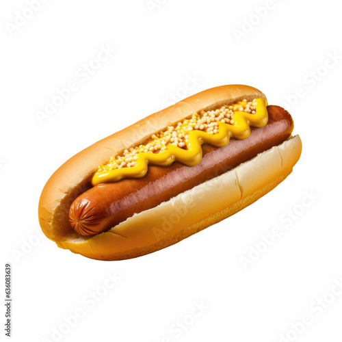 Hotdog with mustard on transparent background