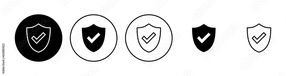 Shield check mark  icon set. Protection approve sign. Safe icon vector