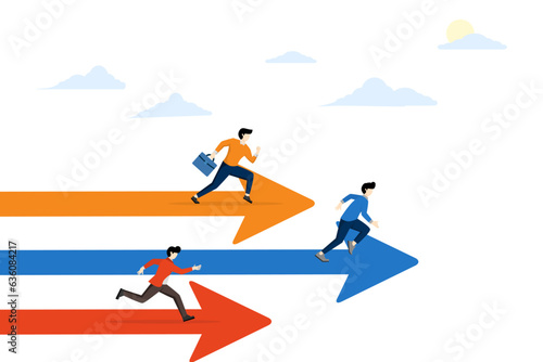 business competition concept, competition against competitors to increase sales for victory, performance compared to other employees, businessmen compete to run on the racetrack.