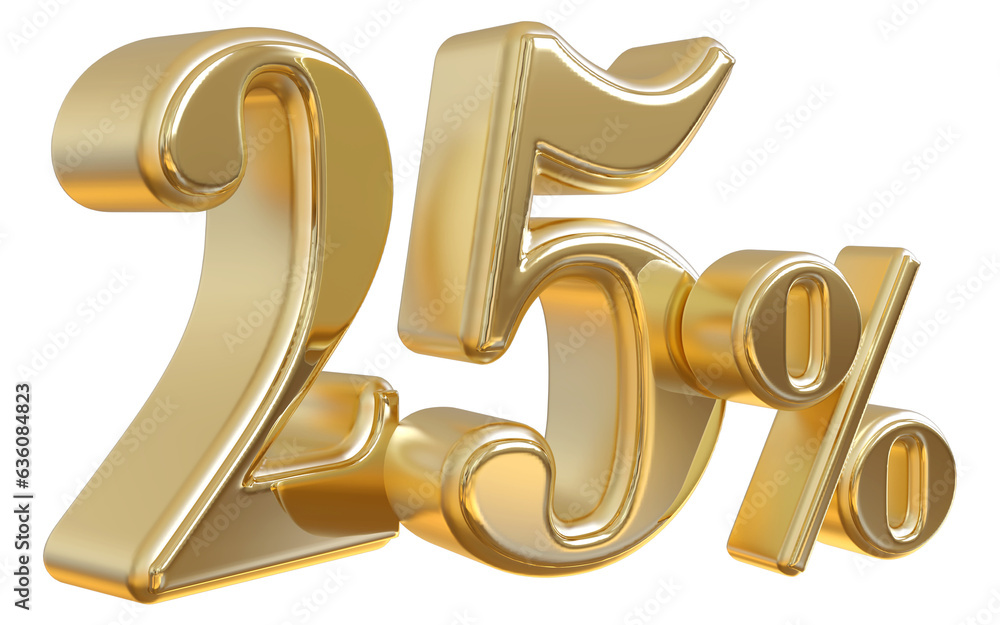 25 percent off golden 3d number render 25 percent off golden 3d number render