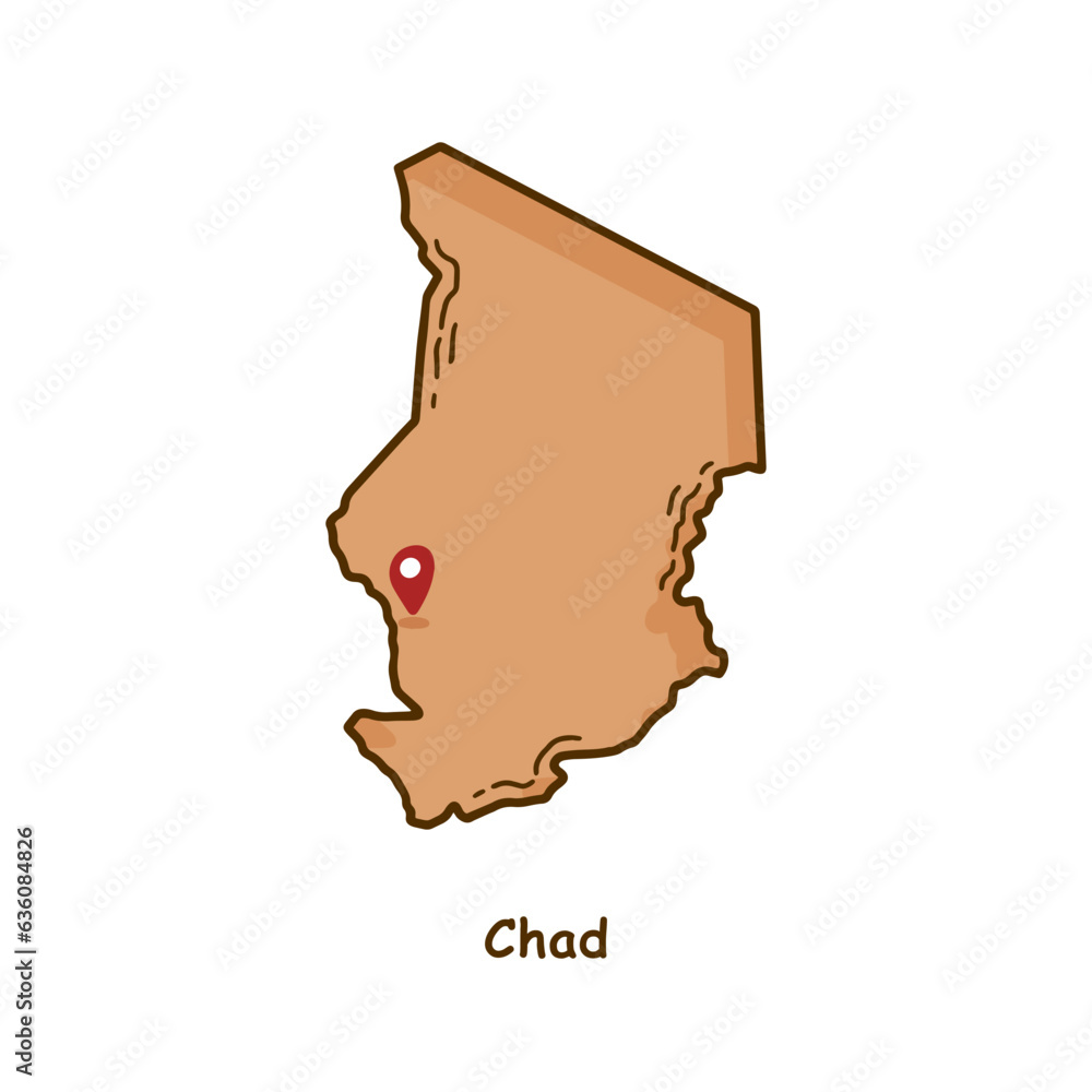 Hand Drawn Map of Chad with Brown Color. Modern Simple Line Cartoon Design. Good Used for Infographics and Presentations - EPS 10 Vector