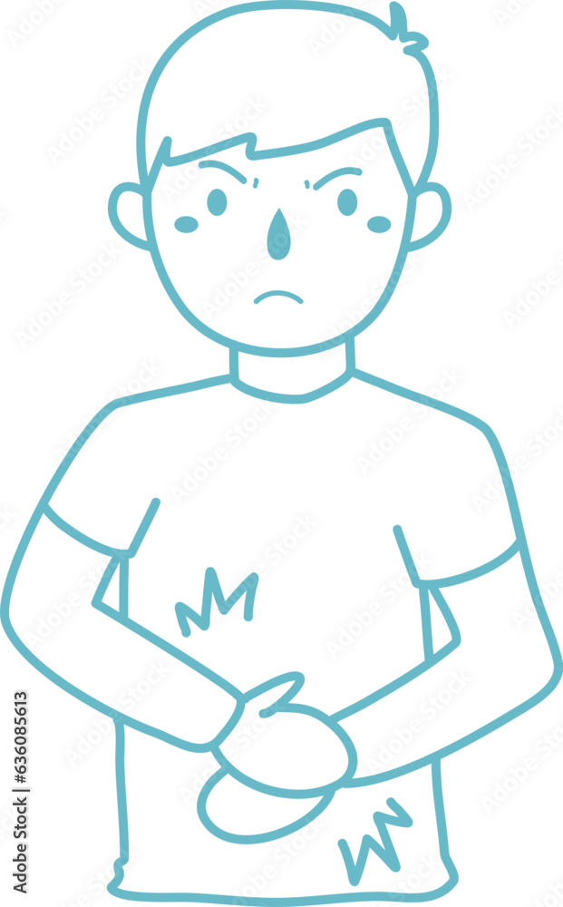 hand drawn man having stomach ache hand drawn man having stomach ache
