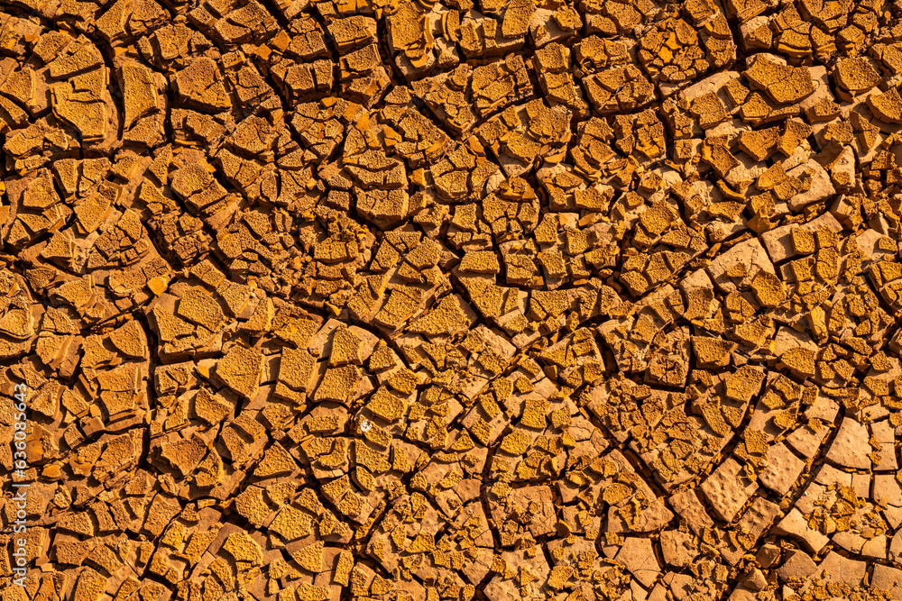 Cracked surface of dry ground in sunlight Cracked surface of dry ground in sunlight