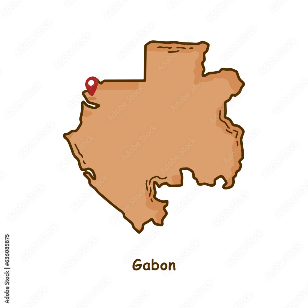 Hand Drawn Map of Gabon with Brown Color. Modern Simple Line Cartoon Design. Good Used for Infographics and Presentations - EPS 10 Vector