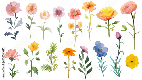 Wallpaper Mural Set watercolor elements of pink roses; collection garden flowers; leaves; branches. Botanic Wedding floral design. Collection of greenery leaf plant forest herbs tropical leaves. Torontodigital.ca