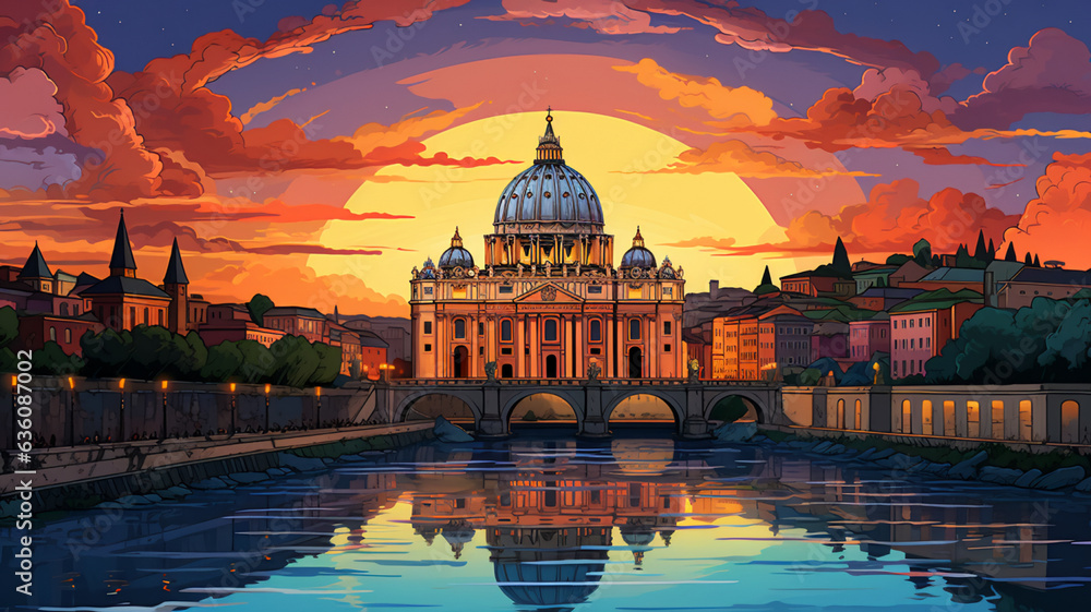Illustration of the Vatican City - obrazy, fototapety, plakaty 
