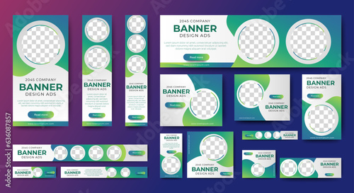 set of creative web banners of standard size with a place for photos. Business ad banner. Vertical, horizontal and square template.	
