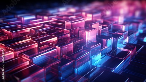 abstract background with glowing pink blue neon lines.