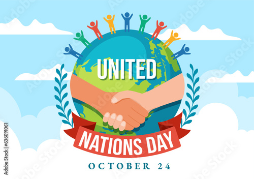 United Nations Day Celebration Vector Illustration on 24 October with People Public Service and Earth Background in Flat Cartoon Template