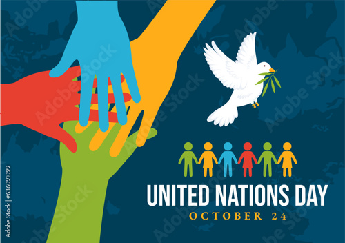 United Nations Day Celebration Vector Illustration on 24 October with People Public Service and Earth Background in Flat Cartoon Template