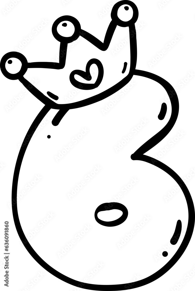 Cute pink birthday number 6 with crown illustration doodle outline. Cute pink birthday number 6 with crown illustration doodle outline.