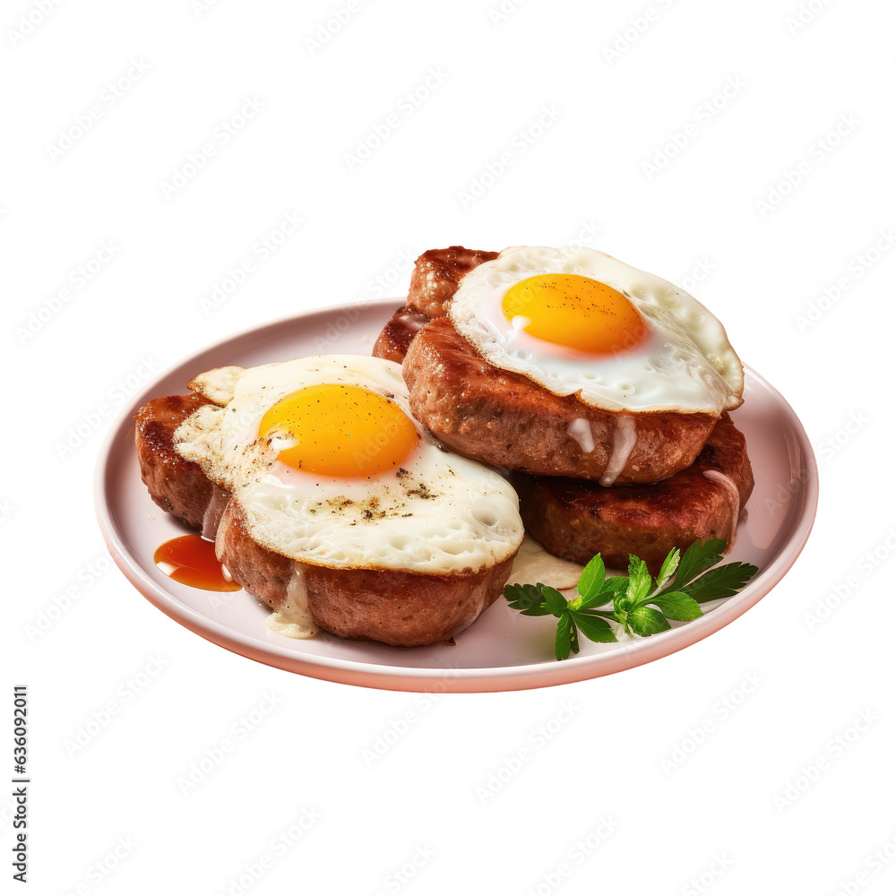 Breakfast with homemade fried egg and pork sausage Breakfast with homemade fried egg and pork sausage