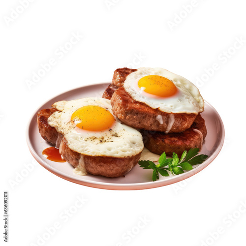 Breakfast with homemade fried egg and pork sausage