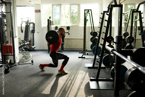 Athlete exercises endurance with a weight photo