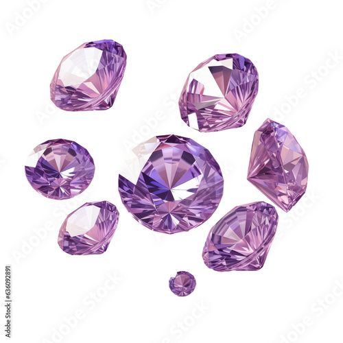 transparent background with purple diamond cut gems photo