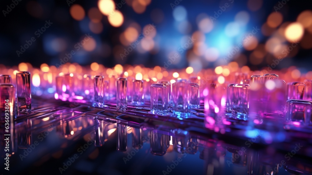 Fototapeta premium abstract background with pink blue neon lines glowing in ultraviolet light, and bokeh lights. Data transfer concept. Digital futuristic wallpaper.