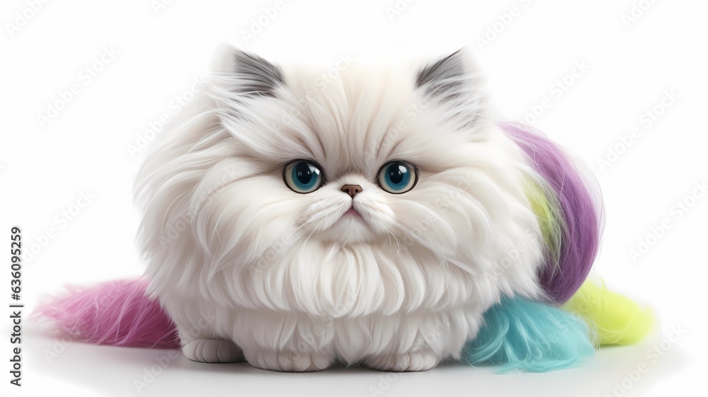 adorable persian cat doll isolated at white background, generative ai art