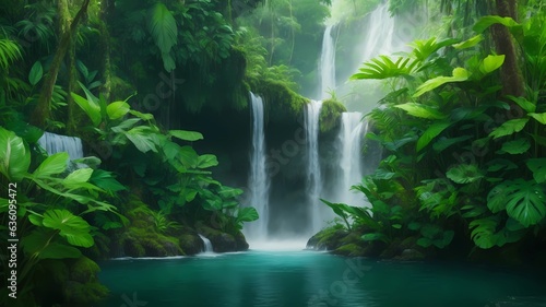 fantasy waterfall at tropic forest, generative Ai art