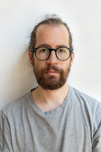 Self portrait of a bearded man before shaving