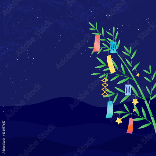 七夕かざりと夜空のベクターイラスト