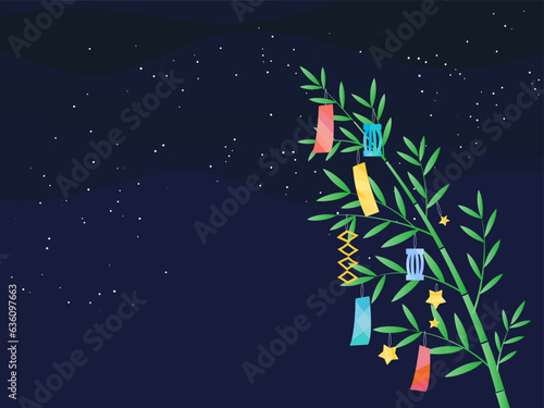七夕かざりと夜空のベクターイラスト