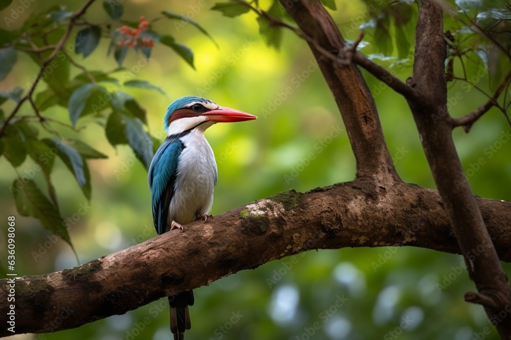 Generative AI : Black capped kingfisher relax on a branch Generative AI : Black capped kingfisher relax on a branch