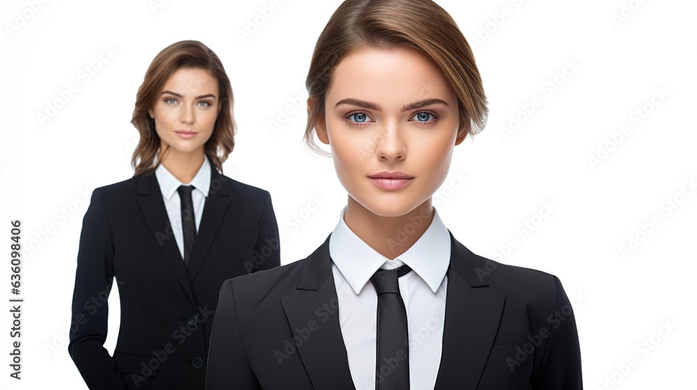 Smiling businesswomen stand together in an office, suggesting a successful team Smiling businesswomen stand together in an office, suggesting a successful team