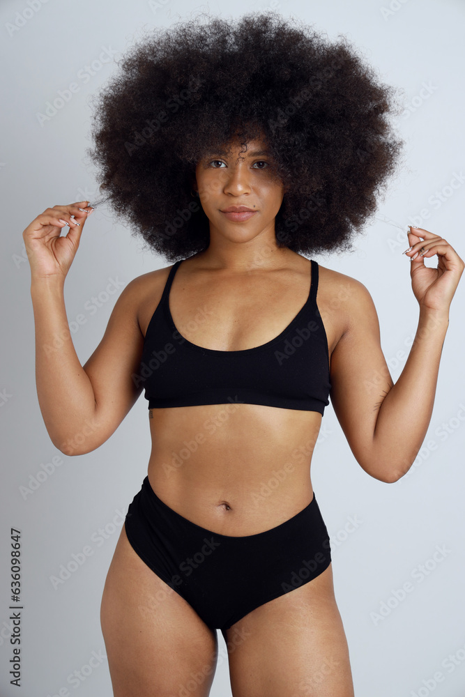 black woman with afro, in underwear black woman with afro, in underwear