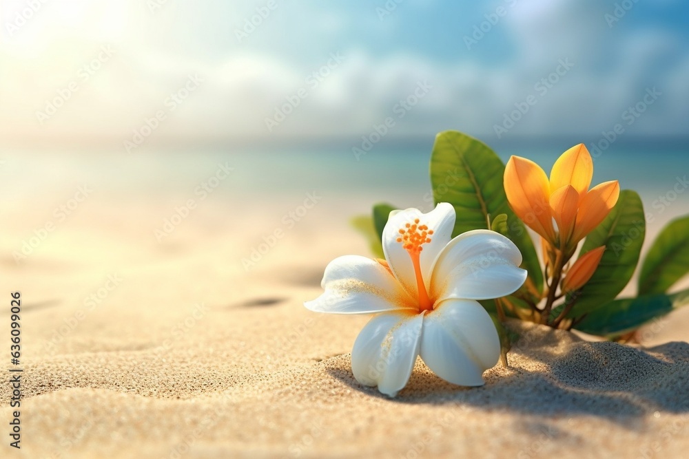Generative AI : Beautiful Frangipani flower on ground Generative AI : Beautiful Frangipani flower on ground