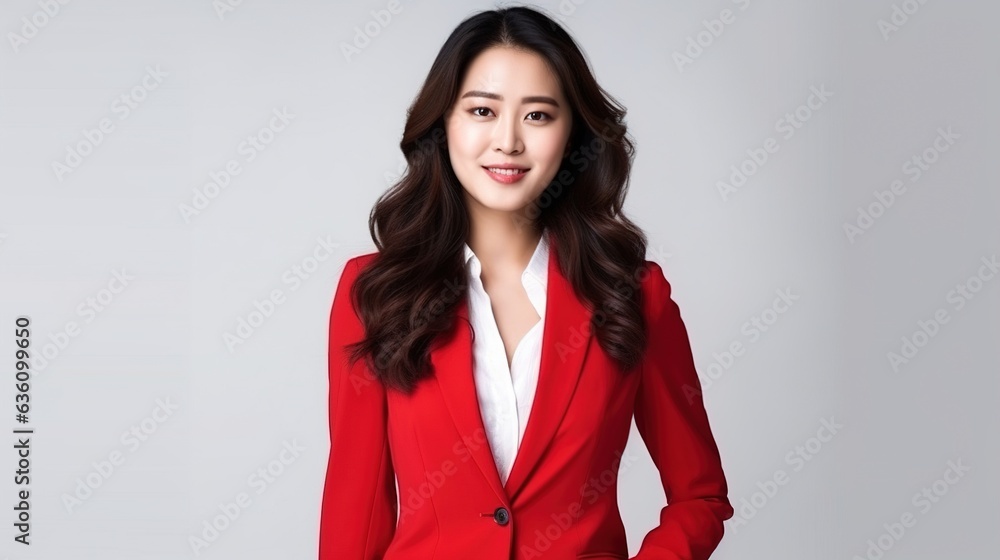 portrait of a business woman with red suite on white background. generative ai portrait of a business woman with red suite on white background. generative ai